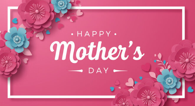 Elegant pink floral Mother’s day greeting with 3D paper-cut style