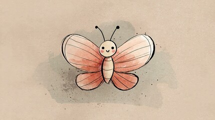 A charming, watercolor-style illustration of a happy butterfly.