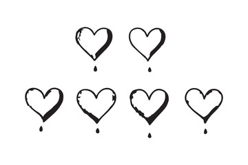 Set of 6 pec in two row  Bleeding Heart_ line art on white background