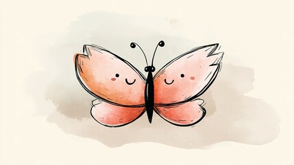 A cute, hand-drawn butterfly with watercolor-like colors.