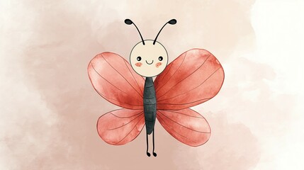 A cute, watercolor-style, happy butterfly illustration.