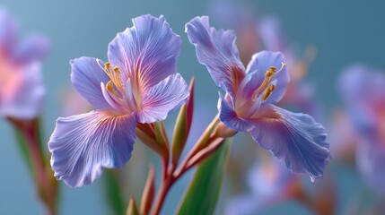 Fototapeta premium Two purple flowers with yellow tips