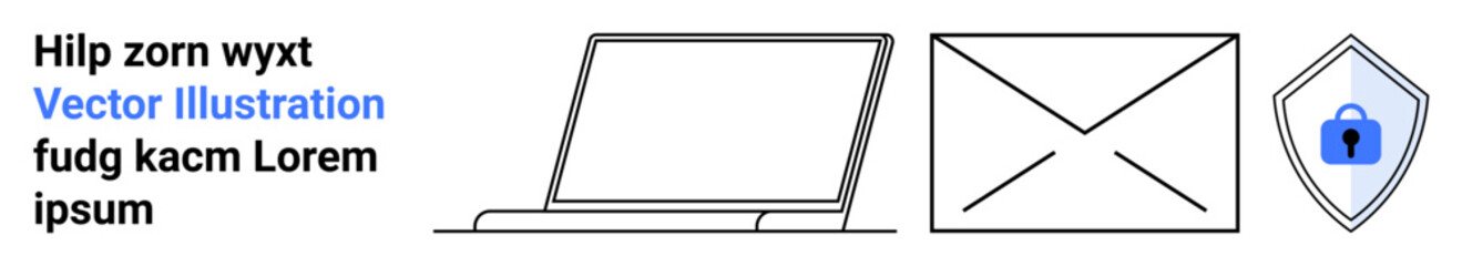 Obraz premium Laptop, envelope, and locked shield emphasizing digital security, online correspondence, and data protection. Ideal for cybersecurity, IT services, email safety, secure messaging data encryption