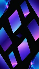 Cyan to Purple geometric rectangles patterns glowing on plain black background illustration design