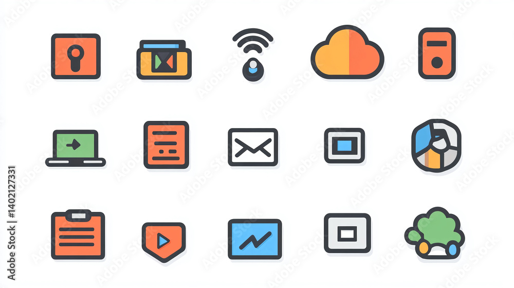Poster set of colorful flat ui icons for web design and mobile app development user interface design elemen