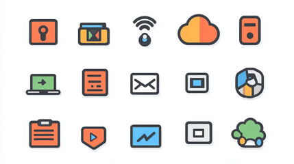 Set of colorful flat ui icons for web design and mobile app development user interface design elements