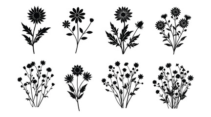 Wildflower Whispers Bundles Vector Silhouette | Delicate Floral Clipart, Meadow Flower Designs, Botanical Line Art, Rustic Nature Illustrations, Hand-Drawn Wildflowers and Boho Floral Elements for Cre