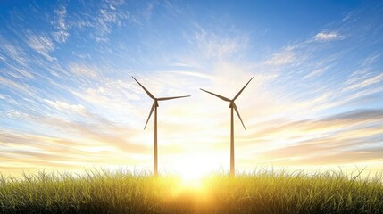 Obraz premium Wind Turbines Soaring Against a Colorful Sunrise Sky Landscape