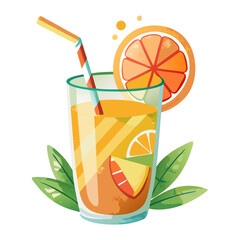 Watercolor Aperol Spritz cocktail illustration with orange, isolated on white background