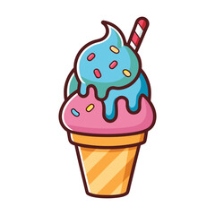 Colorful flat style vector cone ice cream