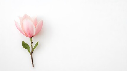 Single Pink Magnolia Blossom on White Background