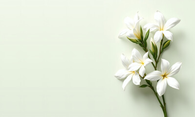 Hyper Realistic Jasmine/Mogra Flower Illustration on Vibrant Green Background &ndash; Stunning Floral Art, Botanical Beauty, Premium Stock Photo