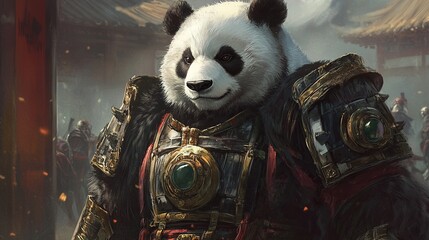 Panda warrior in ornate armor.