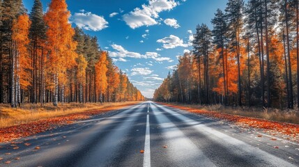 Fototapeta premium Scenic autumn road through vibrant forest