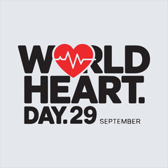 World Heart Day Health Awareness Vector Design,Heartbeat Logo for World Heart Day Celebration,Medical Heartbeat Symbol for Heart Health Campaign,World Heart Day Typography with ECG Line