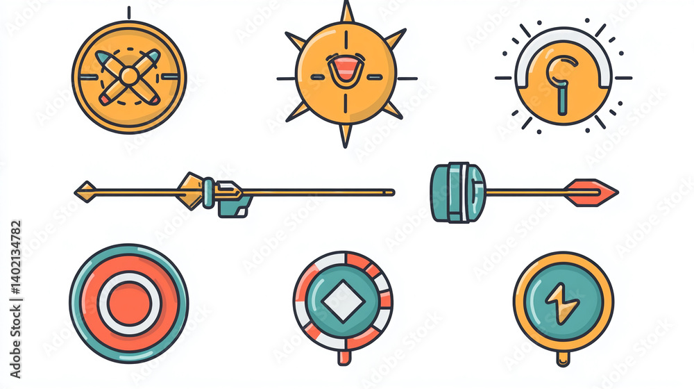 Poster vector illustration set of game ui elements icons design assets for games and apps user interface de