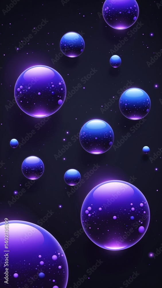 Wall mural purple to blue circular blobs patterns glowing on plain black background illustration design
