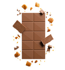 chocolate bar with chocolate and nuts on transparent background 