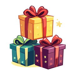 Obraz premium Stack of colorful gifts with big red bows joyful surprise