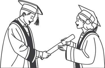 Minimalist Line Art of Graduation Ceremony and Academic Achievement