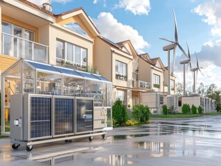 Fototapeta premium Modern Renewable Energy Solutions in Sustainable Neighborhood Garden