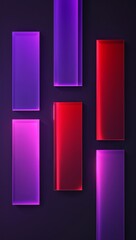 Purple to Red geometric rectangles patterns glowing on plain black background illustration design