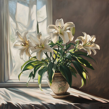 백합꽃 수채화 일러스트