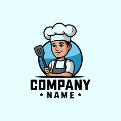 Smiling chef cartoon mascot logo design