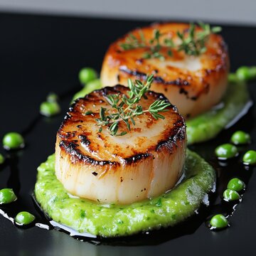 Grilled Scallops with Pea Puree: A Culinary Delight