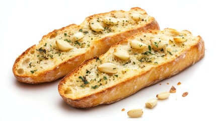 A loaf of bread with herbs, presented on a white background.