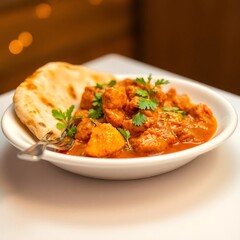 Butter chicken with naan garlic bread served aesthetically