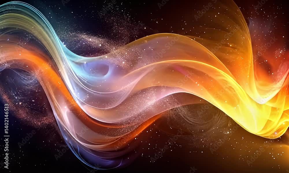 Wall mural dynamic flow of colorful waves and swirls illuminating the night sky in an abstract digital visualiz
