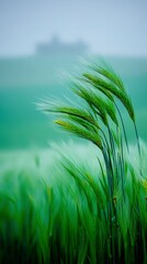 Fototapeta premium Serene Green Barley Field Cinematic Nature Landscape