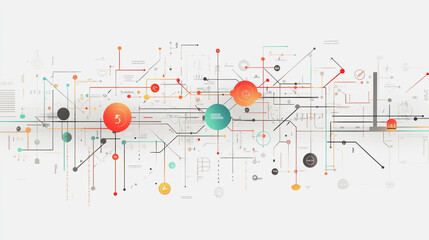 Fototapeta premium Abstract white background with Colorful circle lines. Digital future technology . Abstract business connection of lines from nodes innovation of communication in the network.