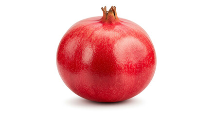 A vibrant, ripe pomegranate, a jewel-toned symbol of abundance and health, perfectly isolated against a stark white background.