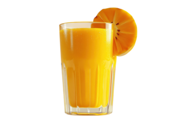 Refreshing persimmon smoothie in a glass vibrant orange hue garnished with a persimmon slice black