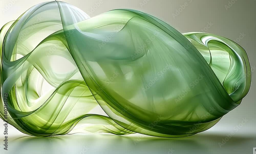 Sticker elegant green fluid shapes flowing gracefully against a soft background with subtle light reflection