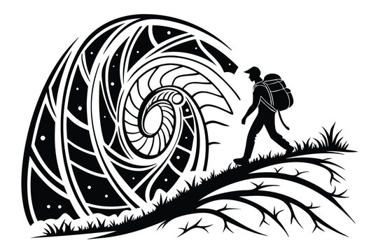 black hiker walking near spiral design clip art preview