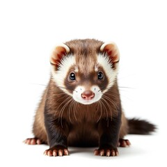 Cute Ferret with Soft Fur and Expressive Face on White Background