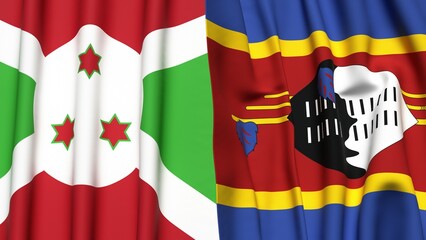 Obraz premium Flags of BURUNDI and Eswatini with realistic cloth texture