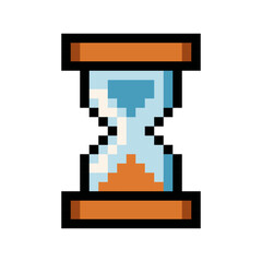 Pixel art vector illustration of an hourglass with orange sand. Classic retro timer design perfect for 8-bit style games, time management apps, productivity dashboards, and minimalist UI interfaces