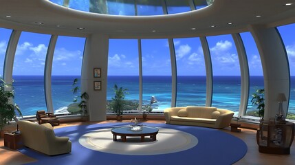 Fototapeta premium Panoramic ocean view living room