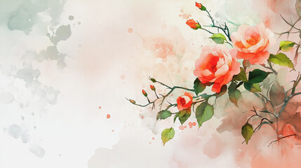 Elegant wedding invitation card background . Minimal hand painted watercolor botanical flowers texture template background. Design for wedding, vip cover, poster, rsvp moderncard.Valentine's Day

