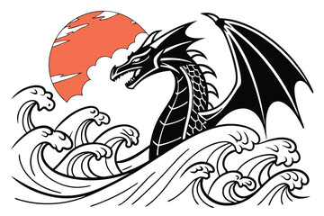 Black dragon tattoo vector illustration, a tribal animal design silhouette