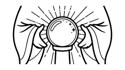 Fototapeta premium Graphic Illustration Of Hands Holding A Crystal Ball Emitting Light Rays In Black And White