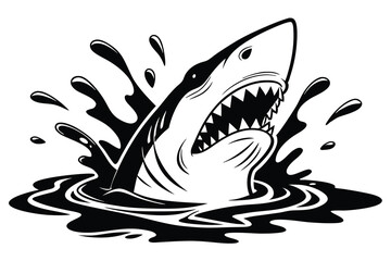 Black and white tribal illustration of an Shark Head and dragon in splash design
