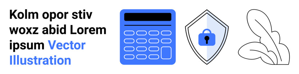 Fototapeta premium Calculator and shield with lock represent digital security, data protection, and financial management. Ideal for cybersecurity, finance, education, banking, business, technology flat landing page