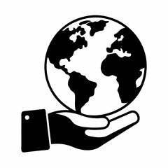 Global Care and Hand Holding Earth Vector Icon.