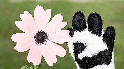 Cruel dog, A giant dog paw crushing a flower in a unique and whimsical room setting for creative projects.