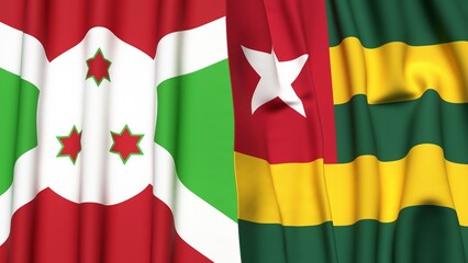 Flags of BURUNDI and  TOGO with realistic cloth texture